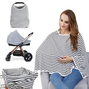 Keffe Kol Black & White Striped Nursing Poncho Multi Use Cover